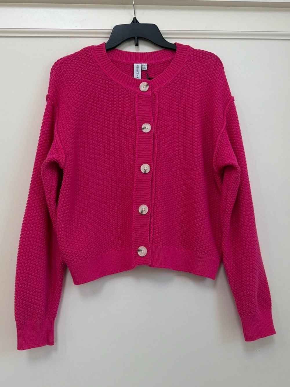NWT Grace + Karma Hot Pink Fuchsia Cotton Blend Knit Cardigan XS/S Button Up